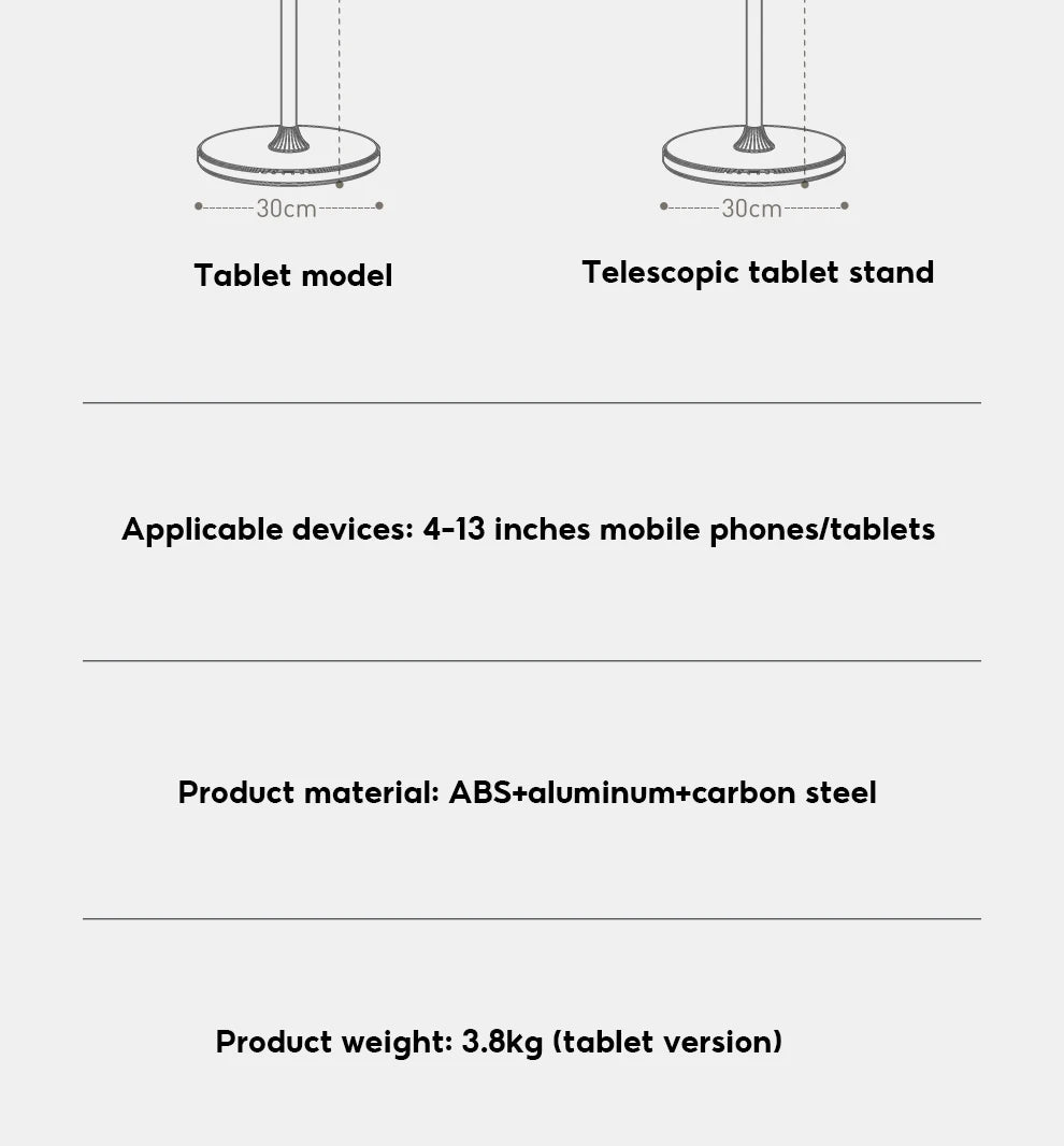 Stand Phone, Tablet Holder Floor Aluminum  Retractable iPad Clip