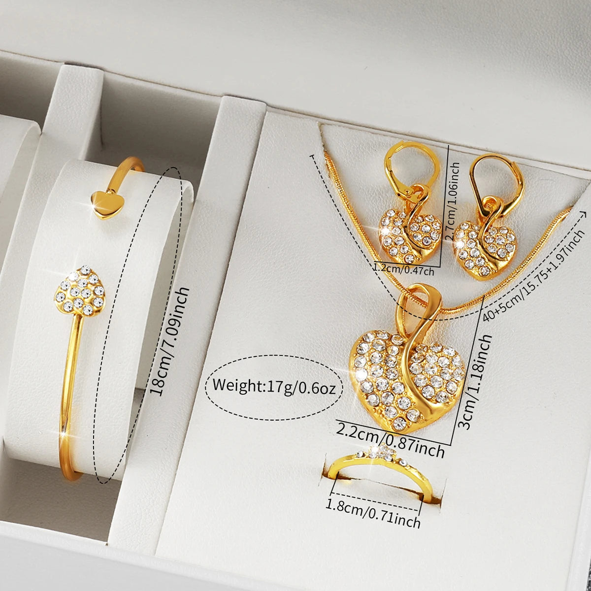 Gold alloy & Diamond Women Watch With Heart Jewelry Set (Without Box) 2 or 6PCS