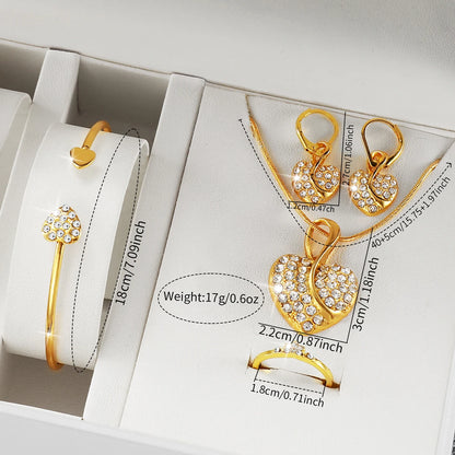 Gold alloy & Diamond Women Watch With Heart Jewelry Set (Without Box) 2 or 6PCS
