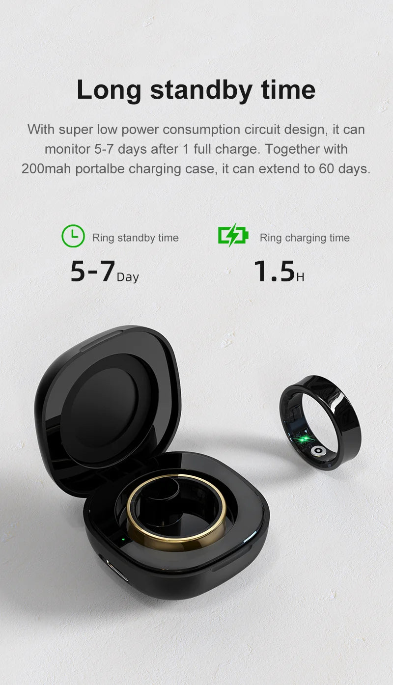 Smart Ring Men Women with Charging Case ,Heart Rate Blood Oxygen,Skin Temperature Monitor