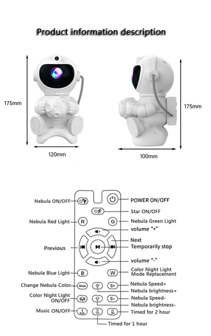 Astronaut LED Night Light Galaxy Star Projector Bluetooth Speaker Remote Control Timer 360° Adjustable Angle