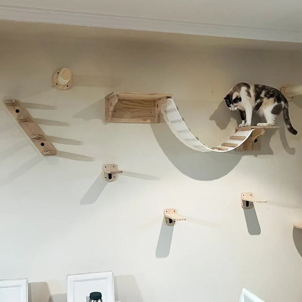 Wall Mounted Cat Climbing Shelves Cat House Cat Bridge Cat Hammock