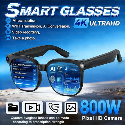 Smart Glasses 2026 4K HD Chat GPT 800MP Camera Recording WIFI - Bluetooth Call 260Mah Voice Assistant