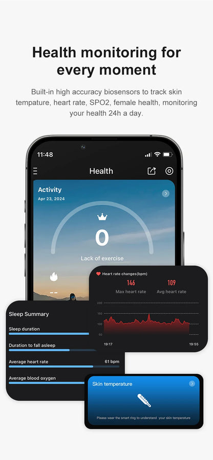 Smart Ring Men Women with Charging Case ,Heart Rate Blood Oxygen,Skin Temperature Monitor