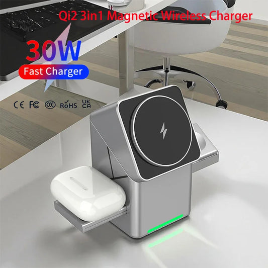 Rotating iphone  3in1 15w Magnetic Wireless Charger Stand For iPhone 16 15 14 13 12 Max  iWatch Airpods Fast Charging Dock
