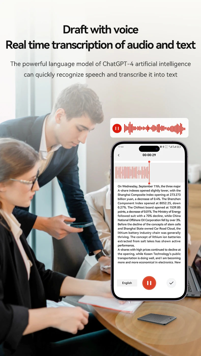 Intelligent AI ChatGPT-4 App Phone Call Voice Recorder 8-128GB Transcribe Summarize Sound Device Audio Dictaphone