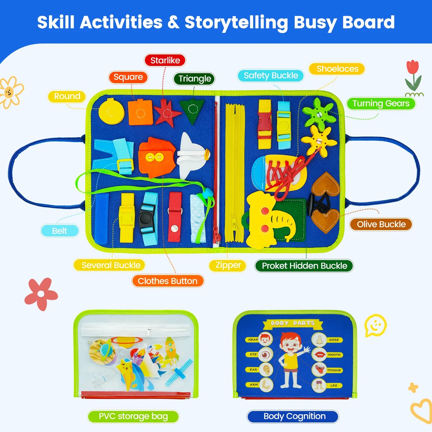 Busy Board Montessori Toys for Toddler Busy Book Sensory - Preschool Early Education
