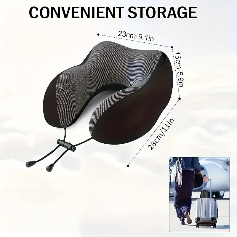 Memory Foam Hooded Travel Pillow Portable Neck Support for Airplane Home Nap Removable Washable