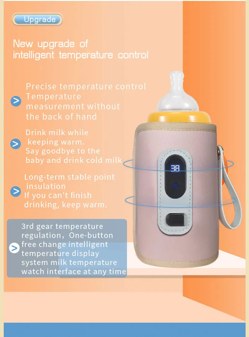 Portable Baby Bottle Insulation Sleeve, Baby Milk Insulation Device with LCD Screen, USB connection & 5  temperature mode