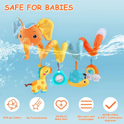 Newborns Spiral Hanging Activity Stroller Toy Baby Carseat Toy Black & White Lion Koala Rattle  for Crib Mobile Sensory Toy Gift