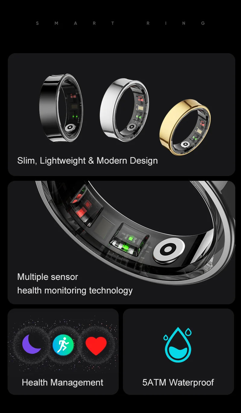 Smart Ring Men Women with Charging Case ,Heart Rate Blood Oxygen,Skin Temperature Monitor
