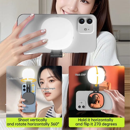Mini Magnetic Selfie Mirror Led Light dual-colour adjustable reversible fill light bracket