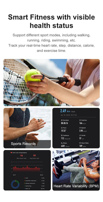 Smart Ring Men Women with Charging Case ,Heart Rate Blood Oxygen,Skin Temperature Monitor