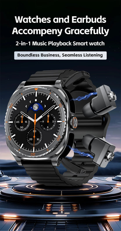 New watch earphones 2-in-1 smartwatch, Health monitoring device, wireless calling, 100+sports mode male and female smartwatches