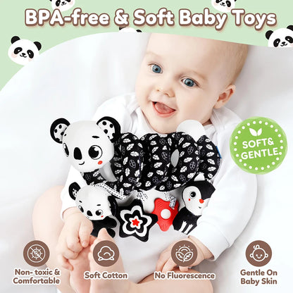 Newborns Spiral Hanging Activity Stroller Toy Baby Carseat Toy Black & White Lion Koala Rattle  for Crib Mobile Sensory Toy Gift