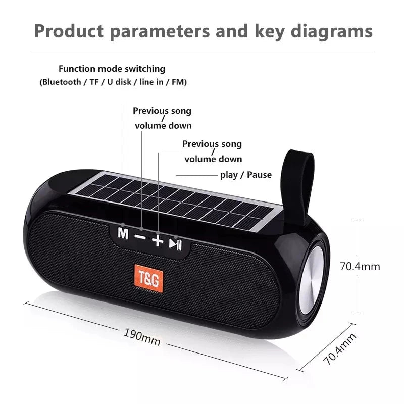 Solar Portable Radio FM  Wireless Bluetooth Speaker Music Sound Box Subwoofer Bass