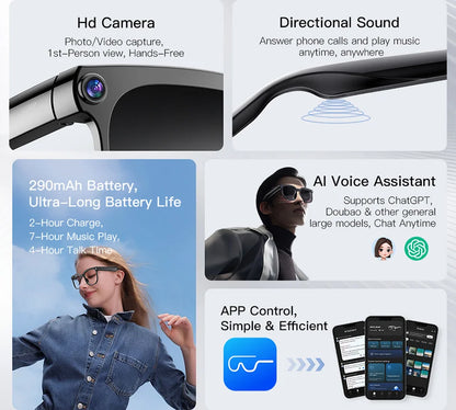 Smart Glasses 2026 4K HD Chat GPT 800MP Camera Recording WIFI - Bluetooth Call 260Mah Voice Assistant
