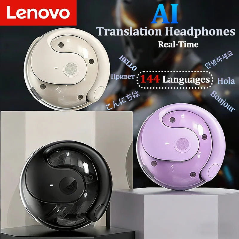 Lenovo AI Earphones Wireless Bluetooth Real-time Language Translation 144 Languages Headphone Translator