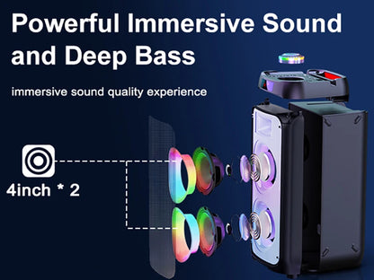 T10-T Wireless Bluetooth Speaker, Karaoke Machine with 2 Microphone, Home Karaoke Party Speaker with Led Light, Stage Subwoofers