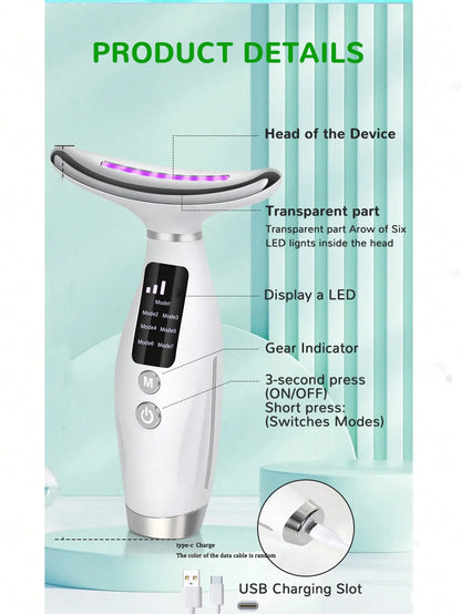 Colour Light Face And Neck Beauty Instrument 7 Modes And 7 Speeds Adjustment With Curved Hand Grip
