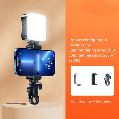 Led Adjustable Portable Selfie Video Light-Brightness Boost Color Control with Clamp Tripod Selfie Stick