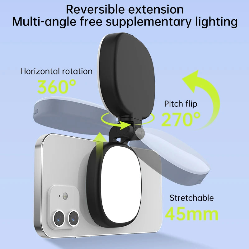 Mini Magnetic Selfie Mirror Led Light dual-colour adjustable reversible fill light bracket