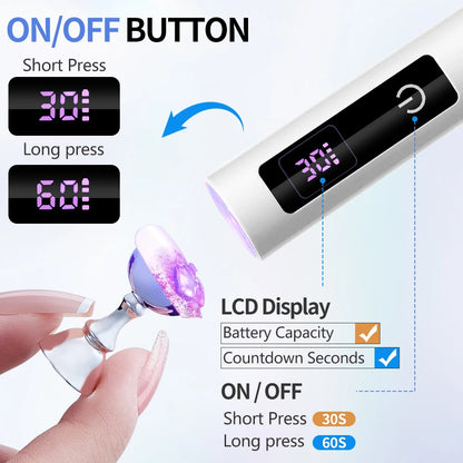 Pencil Lamp Nail UV LED Dryer Portable Rechargeable Flashlight UV Light