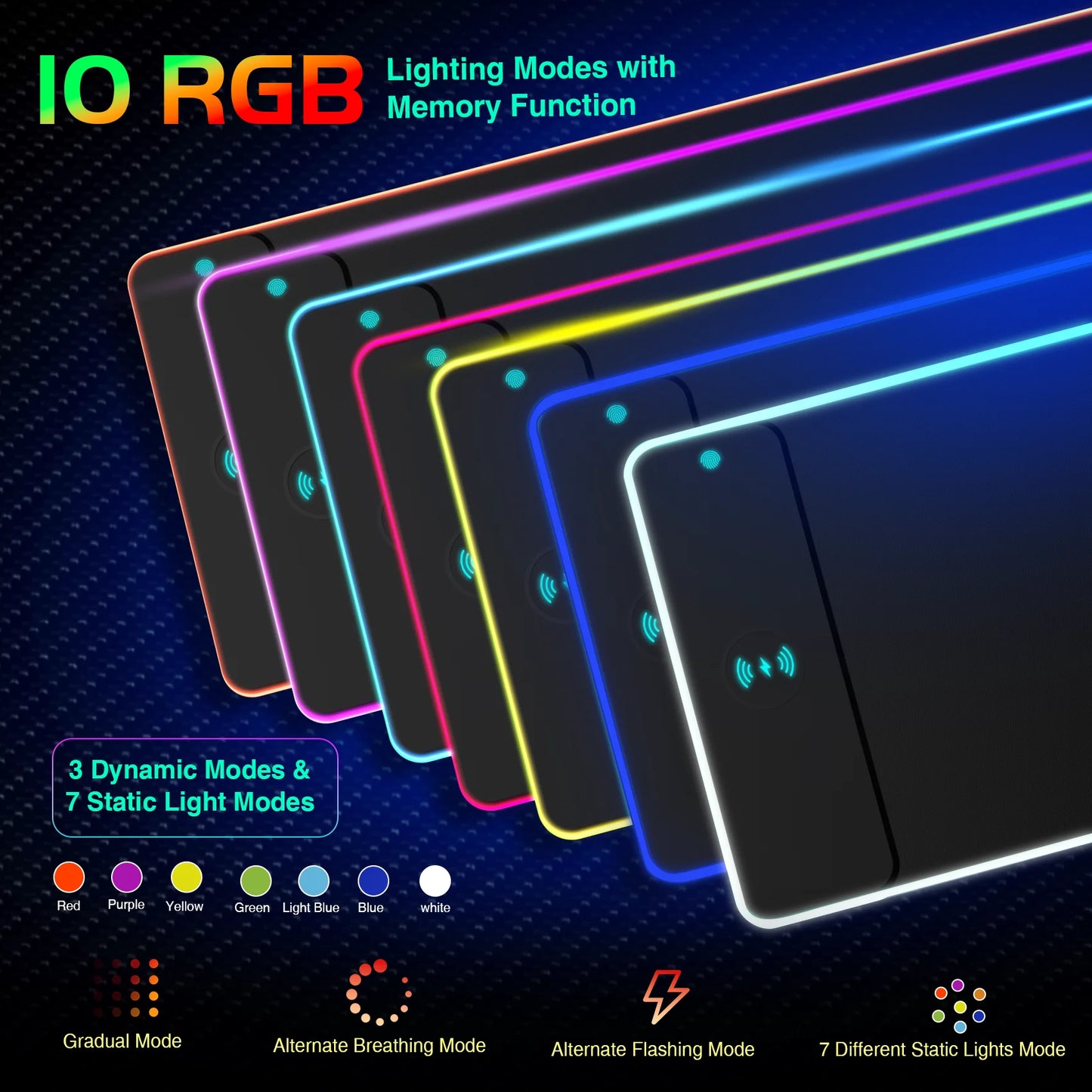 Wireless Charging RGB Luminous Gaming Mouse Pad Charger Phone