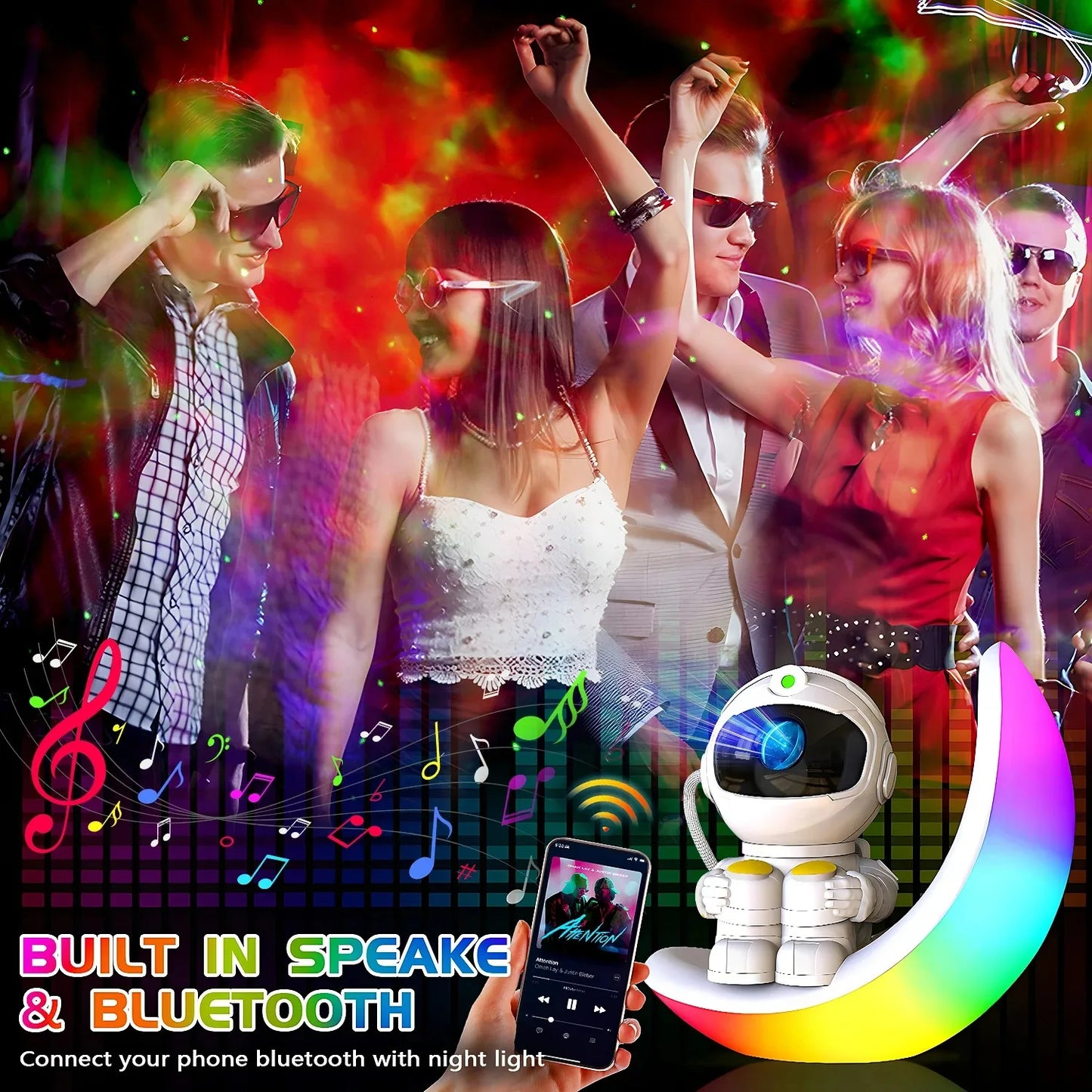 Cute Moon Mood Light Touch Dimming with Clock RGB Color Changing Light Bluetooth Speaker Music Playback  Bedroom Night Light