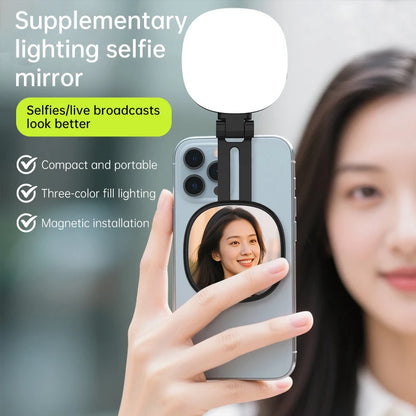Mini Magnetic Selfie Mirror Led Light dual-colour adjustable reversible fill light bracket