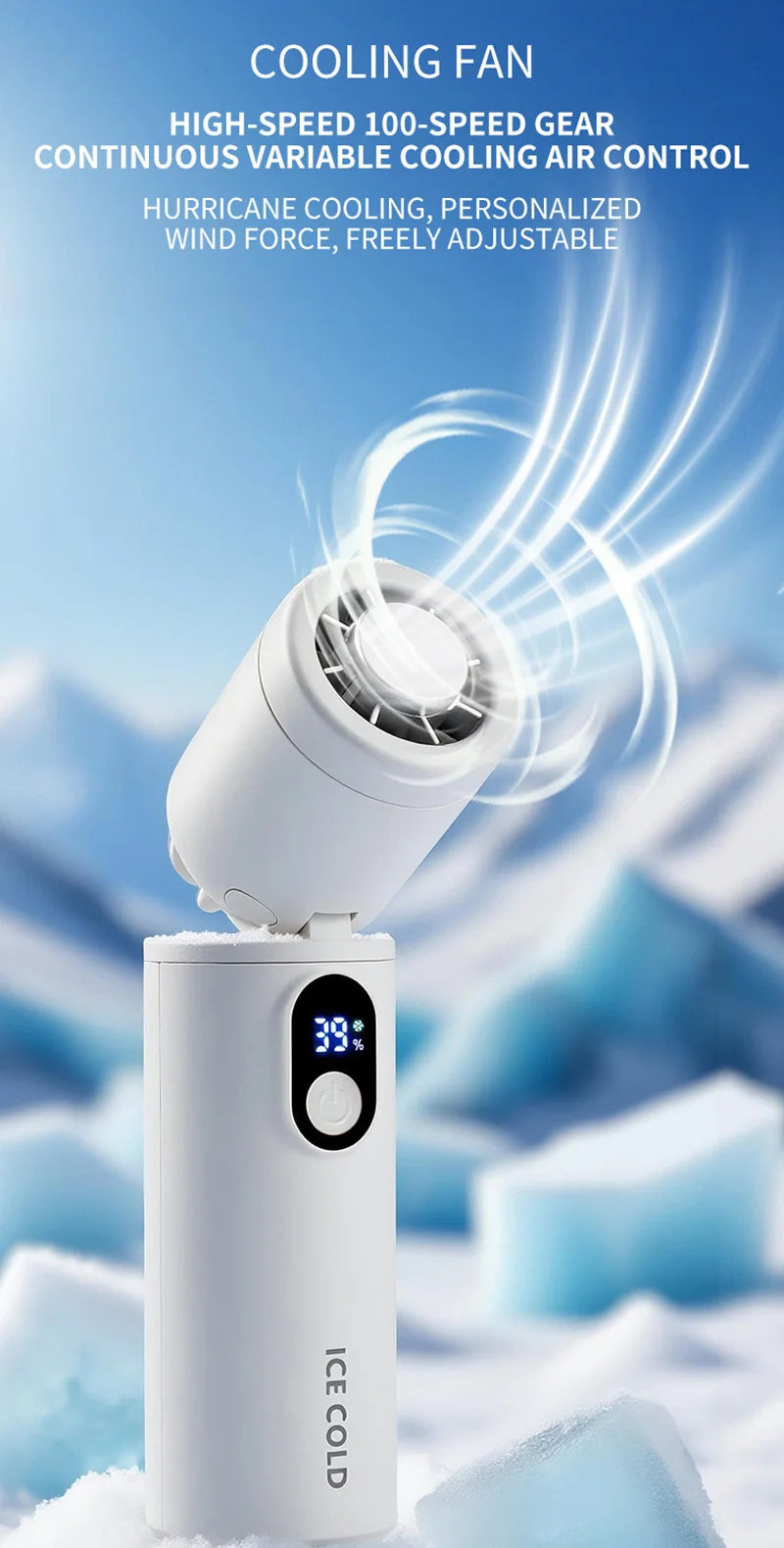 Lenovo Foldable Handheld Fan High Speed Turbine Ice Cooling 100 Gears USB rechargeable