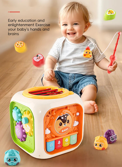 6 In 1 Activity Cube For Babies And Toddlers With Music And Light - Montessori Shape Sorter Learning Toy 1-3
