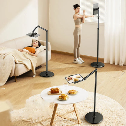 Stand Phone, Tablet Holder Floor Aluminum  Retractable iPad Clip