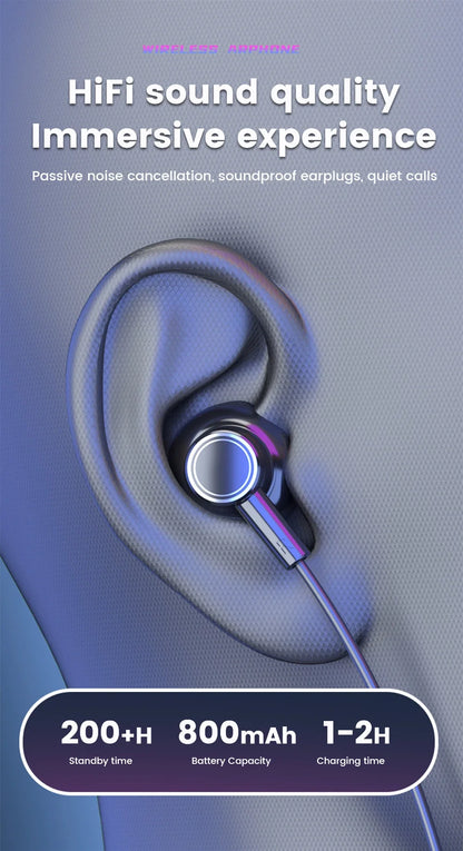 Wireless Earphones 5.3 Neckband LED Display Headphones  Waterproof Magnetic Earbuds
