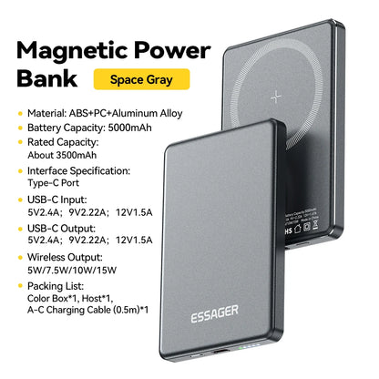 Essager  ultra Thin Wireless Magnetic External Battery 20W 5000mAh Fast Charging For iPhone 17 16 15 14