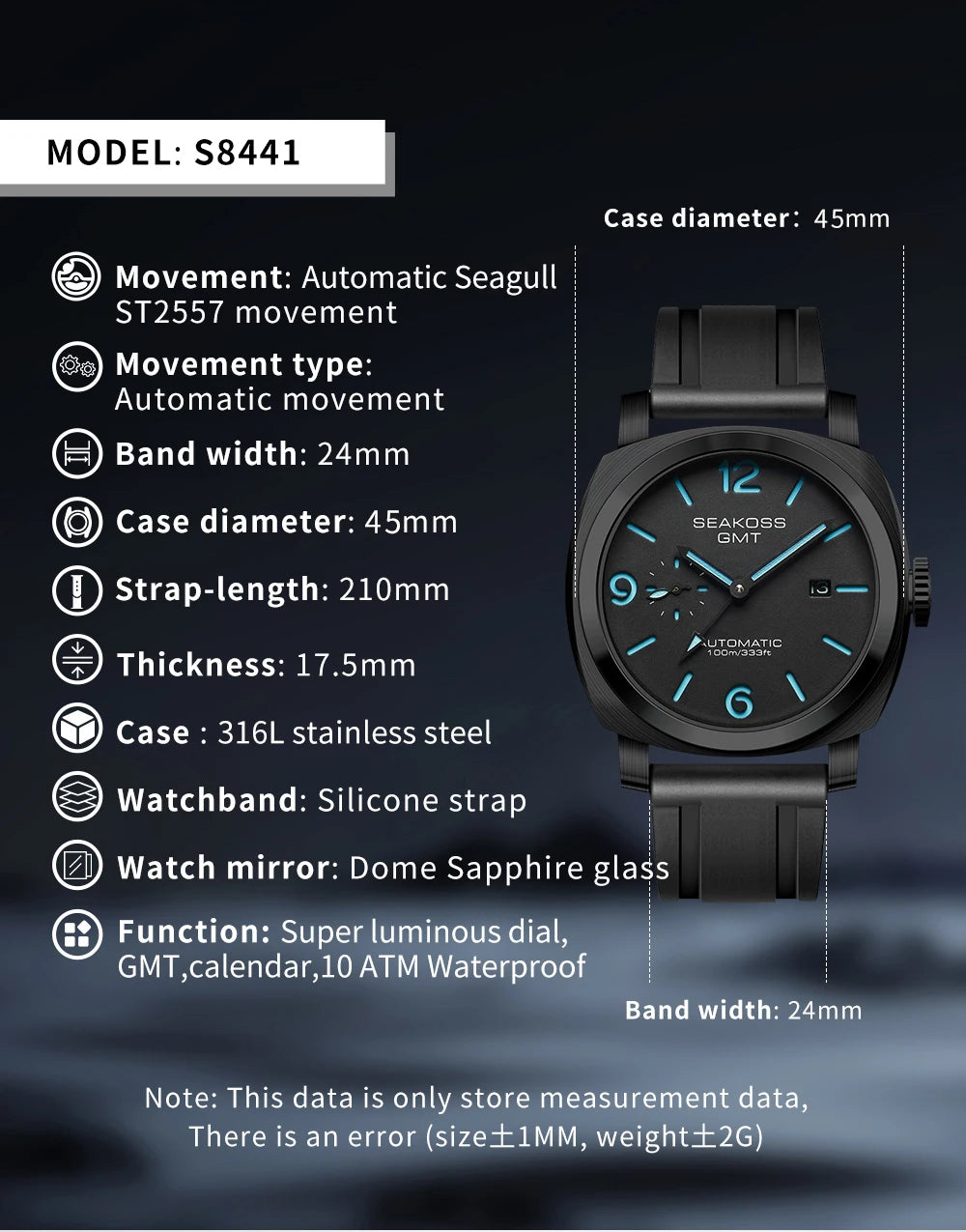 SEAKOSS GMT Men‘s Diving Automatic Mechanical Watches Seagull ST2557