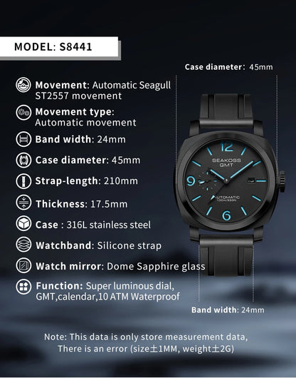 SEAKOSS GMT Men‘s Diving Automatic Mechanical Watches Seagull ST2557