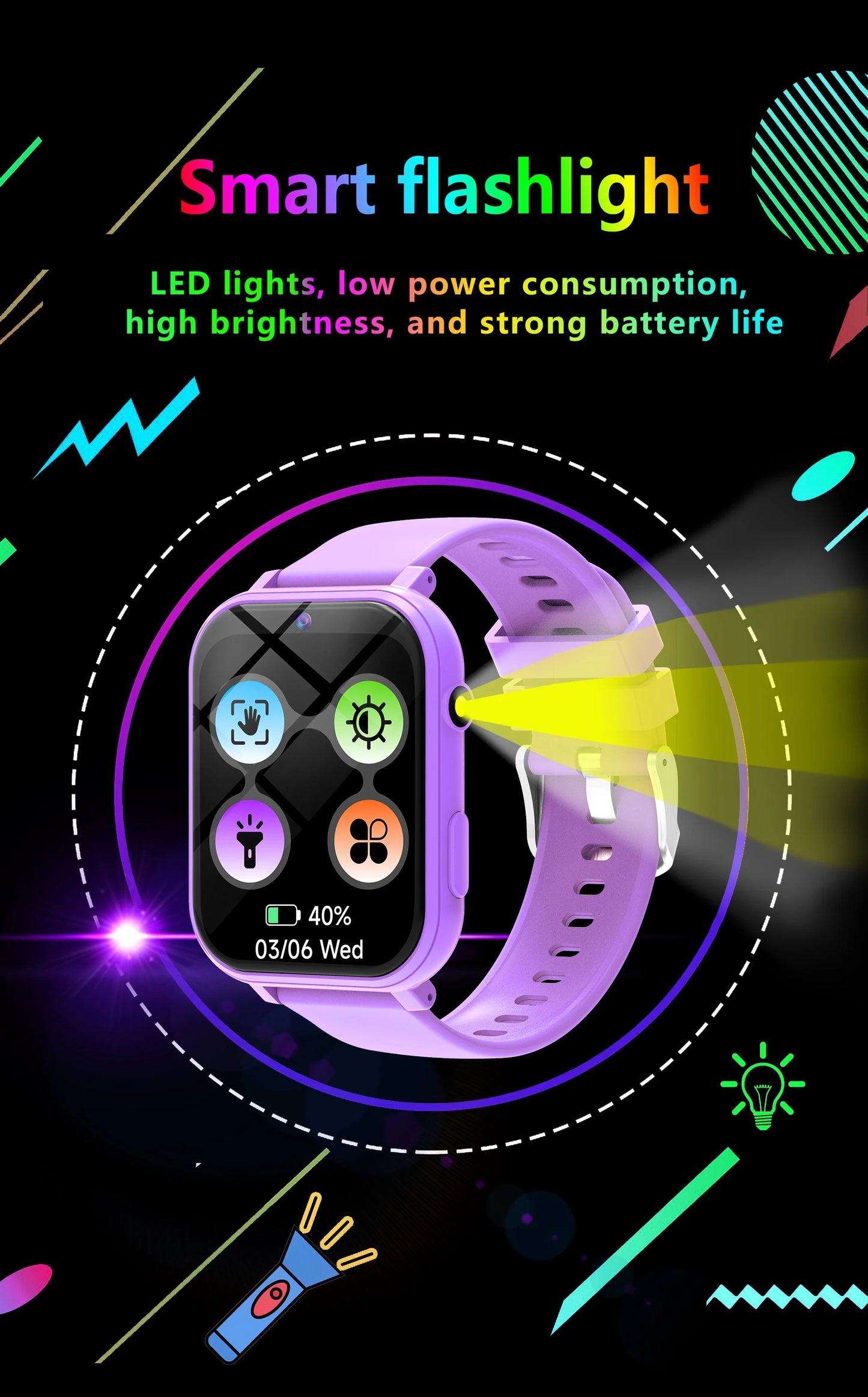 Kids Smart Watch Games HD Screen Camera Flashlight Sleep Monitor Alarm