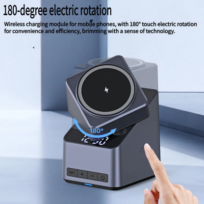 4 In 1 Magnetic Wireless Charger One-Touch 180° Rotation & Digital Clock Display,Fast Charging Station For iPhone iWatch AirPods
