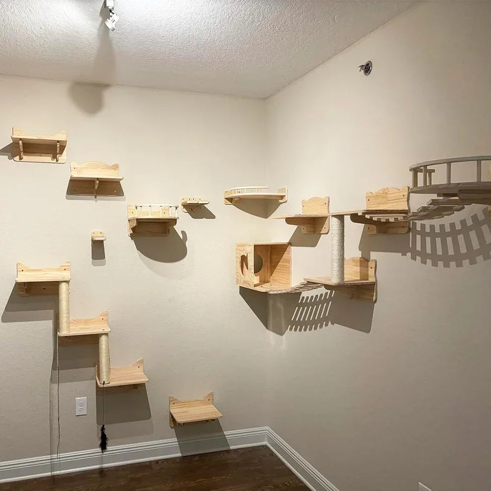 Wall Mounted Cat Climbing Shelves Cat House Cat Bridge Cat Hammock