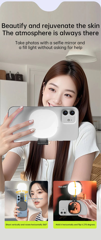 Mini Magnetic Selfie Mirror Led Light dual-colour adjustable reversible fill light bracket