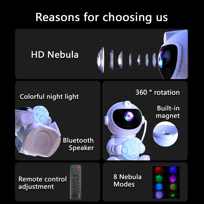 Astronaut LED Night Light Galaxy Star Projector Bluetooth Speaker Remote Control Timer 360° Adjustable Angle