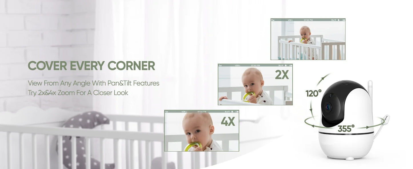 1080P HD Split Screen Video Baby Monitor with two Camera, Hack Proof, Remote Zoom/Pan/Tilt, 4000mAh Battery