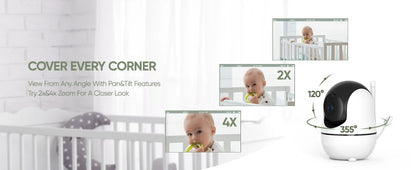 1080P HD Split Screen Video Baby Monitor with two Camera, Hack Proof, Remote Zoom/Pan/Tilt, 4000mAh Battery