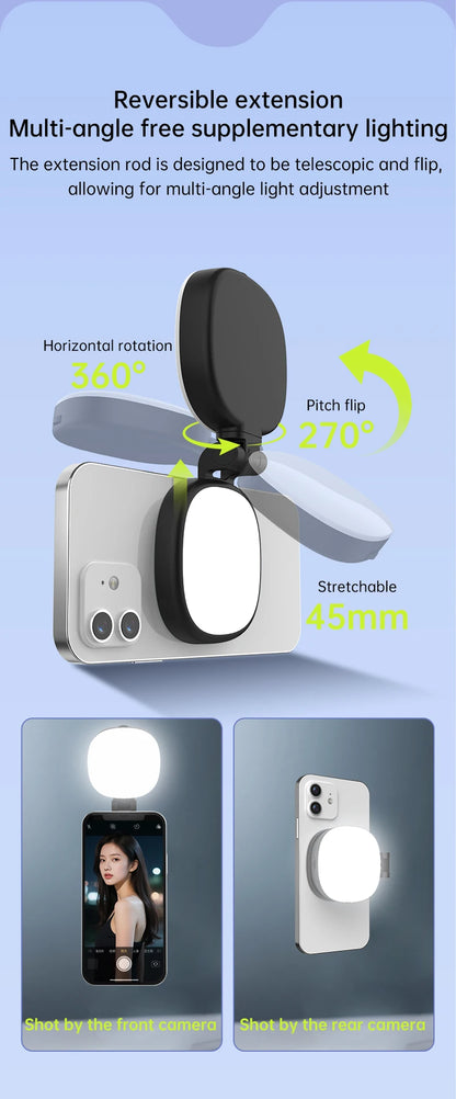 Mini Magnetic Selfie Mirror Led Light dual-colour adjustable reversible fill light bracket