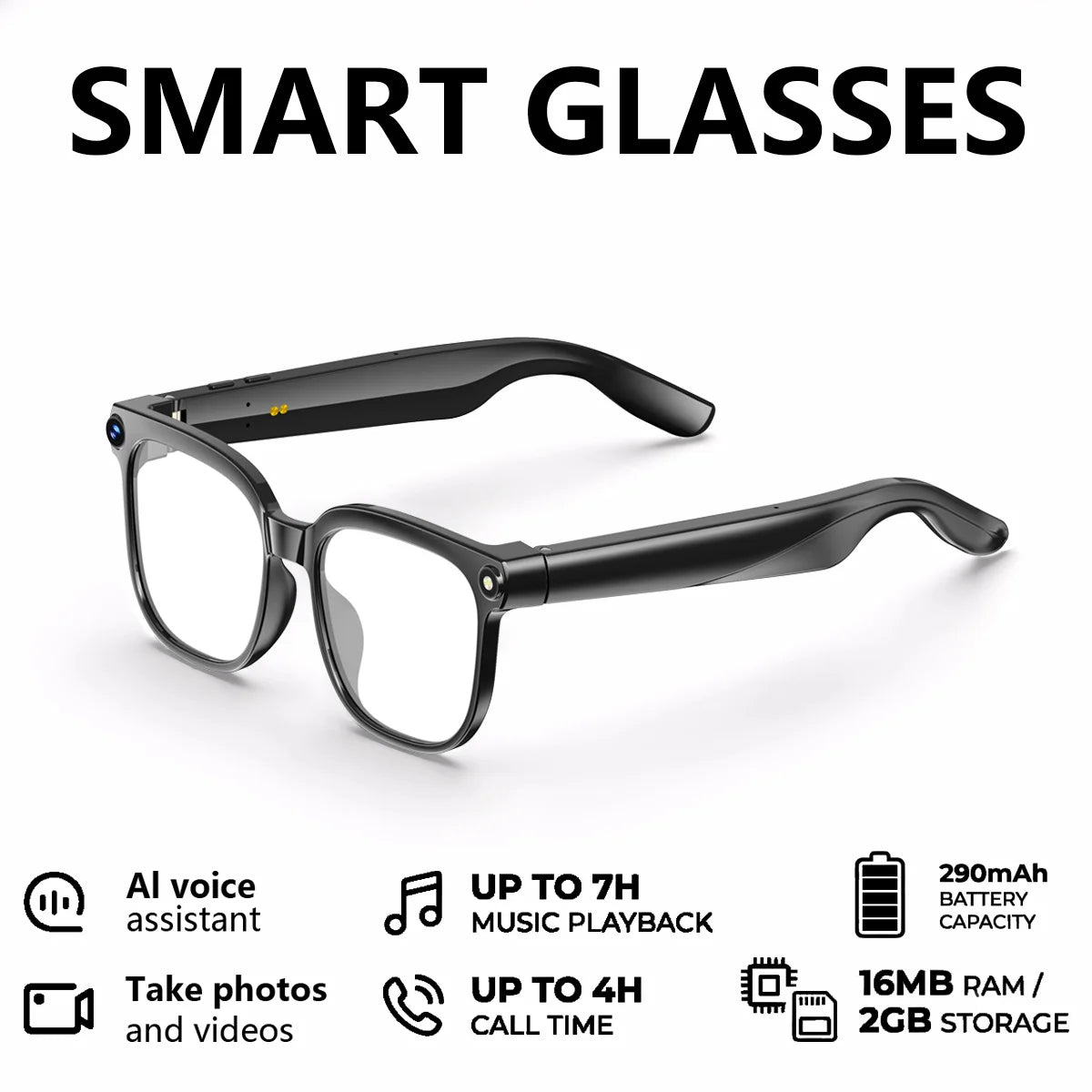 Smart Glasses 2026 4K HD Chat GPT 800MP Camera Recording WIFI - Bluetooth Call 260Mah Voice Assistant