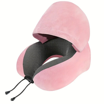 Memory Foam Hooded Travel Pillow Portable Neck Support for Airplane Home Nap Removable Washable
