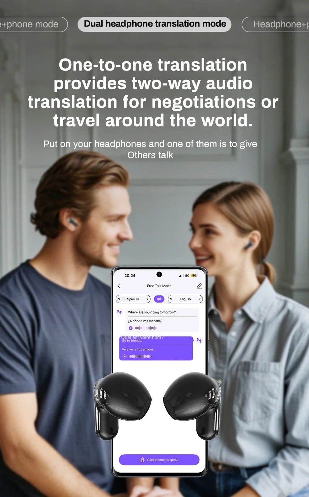 2026 New Bluetooth 6.0 Wireless Headset Translation Headset Waterproof