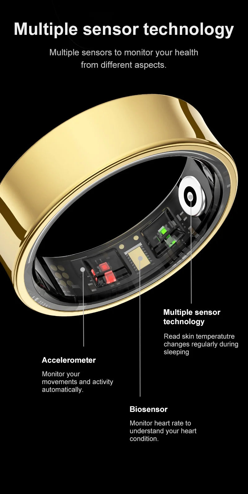 Smart Ring Men Women with Charging Case ,Heart Rate Blood Oxygen,Skin Temperature Monitor