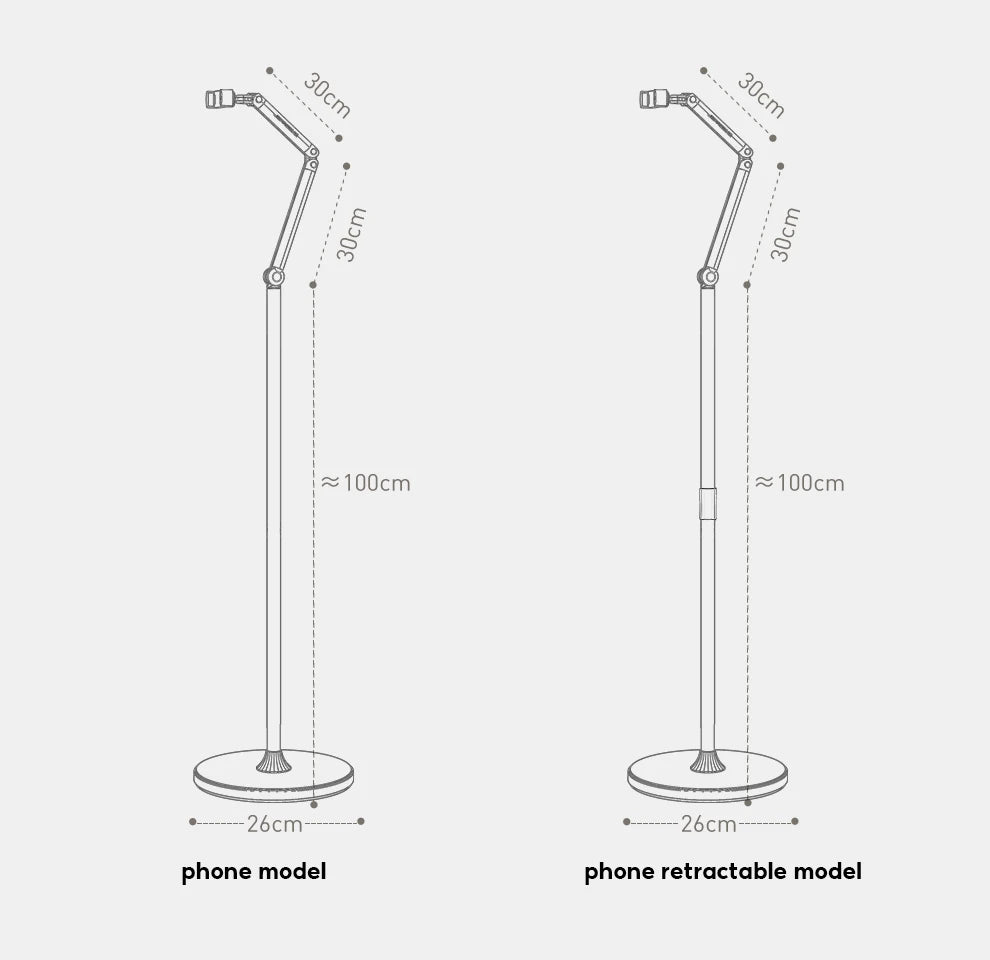 Stand Phone, Tablet Holder Floor Aluminum  Retractable iPad Clip